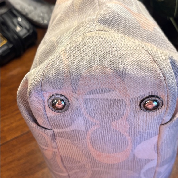 Coach North South Optic Linen Hobo Bag Gray Tan Peach Ivory A1260-F19268 - Picture 7 of 11